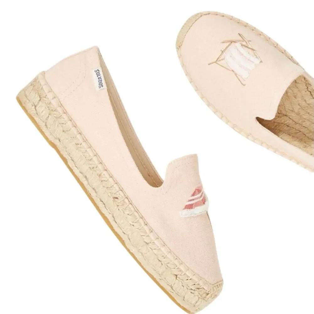 SOLUDOS Anthropologie Beach Day Embroidered Espadrilles Umbrella Chair Pink 7.5